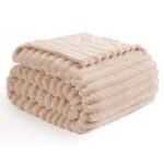 Vessia Flannel Fleece Throw Blanket for Couch,Sofa,Bed, 300GSM Striped Camel Throw Blanket for Adults and Kids, Super Soft Warm Cozy Lightweight Home Decor for All-Season(50x70inch)