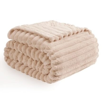 Vessia Flannel Fleece Throw Blanket for Couch,Sofa,Bed, 300GSM Striped Camel Throw Blanket for Adults and Kids, Super Soft Warm Cozy Lightweight Home Decor for All-Season(50x70inch)