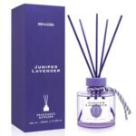 BEHAZEER Juniper Lavender Reed Diffuser, 6.77OZ/200ML Large Capacity Natural Non-Toxic Oil, Long-Lasting Fragrance Reed Diffusers Set for Home and Bathroom, Aroma with 5 Reed Diffuser Sticks Gifts