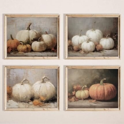 JarThenaAMCS 4Pcs Fall Wall Art Prints Oil Painting Pumpkin Theme Art Poster Rustic Wall Decor for Autumn Harvest Seasonal Thanksgiving Halloween Living Room (UNFRAMED 11x14in)
