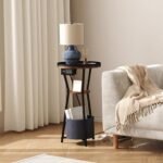 Yusong Round Side Table with Charging Station – Small 3-Tier Industrial Accent Table in Rustic Brown for Living Rooms and Bedrooms - Image 9