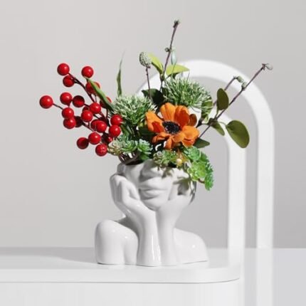 BrownLove Ceramic Face Vase White Flower Vase for Decor Female Form Face Vase Art Vase Modern Decorative Vase Centerpiece for Table Shelf Living Room Office Bedroom Small