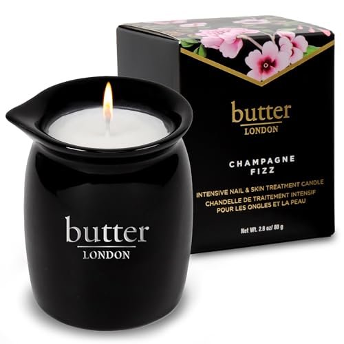 butter LONDON Champagne Fizz Massage Candle - Hydrating Soy & butter LONDON Massage Candle, Champagne Fizz - Massage Oil Candle for Nail, Skin, & Body - Hydrating Soybean & Coconut Oil Blend for Manicure & Pedicure - Vegan & Cruelty-Free, 2.8 Oz