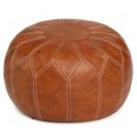 Thgonwid Unstuffed Moroccan Faux Leather Pouf Ottoman with Storage - Handmade Boho Chic Multi-Use Footrest for Living Room, Bedroom, Patio - Round Ethnic Floor Cushion & Decorative Accent, Brown
