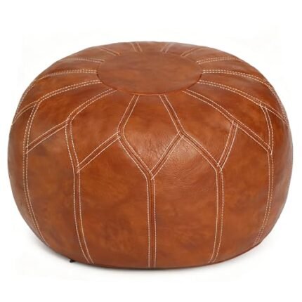 Thgonwid Unstuffed Moroccan Faux Leather Pouf Ottoman with Storage - Handmade Boho Chic Multi-Use Footrest for Living Room, Bedroom, Patio - Round Ethnic Floor Cushion & Decorative Accent, Brown