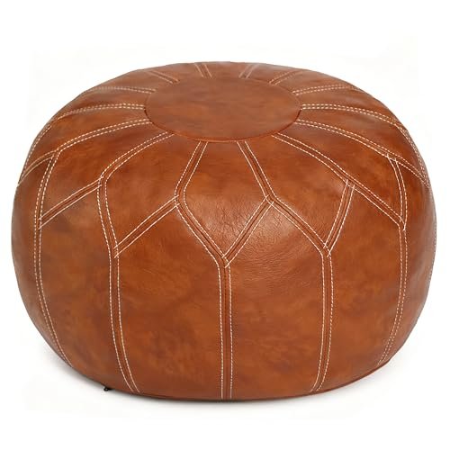 Thgonwid Unstuffed Moroccan Pouf Ottoman: Handmade Boho Chic Storage Footrest Thgonwid Unstuffed Moroccan Faux Leather Pouf Ottoman with Storage - Handmade Boho Chic Multi-Use Footrest for Living Room, Bedroom, Patio - Round Ethnic Floor Cushion & Decorative Accent, Brown