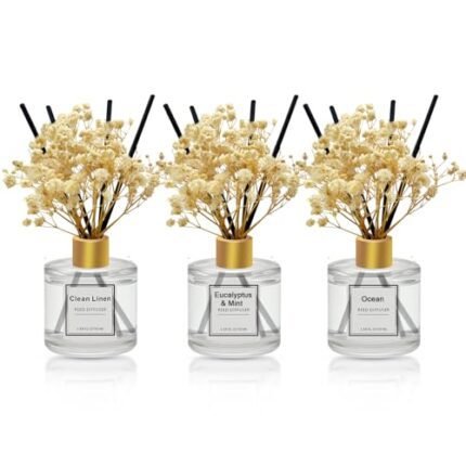 Pierides Reed Diffuser Set of 3 Pack,Clean Linen Eucalyptus & Mint Ocean Scented Oil Diffuser with 4 Sticks,Reed Diffusers for Home,Living Room,Bathroom Air Freshener Diffuser,50ml x 3
