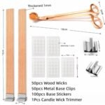 100 Pcs Natural Wood Candle Wicks for DIY, 5.1x0.5x0.04 inches, with Trimmer for Crafting - Image 2