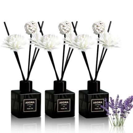 Pierides Reed Diffuser Set of 3,Lavender Scented Oil Diffuser with 15 Sticks,(50ml) x 3 Home Fragrance Reed Diffuser for Home Living Room Bedroom Bathroom Air Freshener