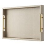 Champagne Faux Leather Serving Tray with Handles,17x12 inches, Large Decorative Tray for Ottoman Coffee Table Decor Living Room, Kitchen, Bathroom