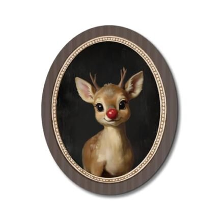 Dilemat Vintage Christmas Oval Wall Art,Reindeer Christmas Decor,Farmhouse Living Room Decor,Farmhouse Decorations Indoor Outdoor Printed Wooden Wall Art for Home,Living Room,Holiday Gift