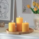 Set of 3 Unscented 3x4 Inch Yellow Pillar Candles - Dripless, Long-Lasting Decor for Weddings and Tables - Image 5
