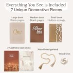 JULZEN Linen Decorative Books - Set of 3 Beige Fake Books for Coffee Table Decor & Storage, Plus Wood Knot & Bead Garland. - Image 3
