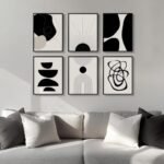 Set of 6 Framed Boho Black and White Abstract Canvas Prints for Modern Wall Decor 11x14" - Image 2
