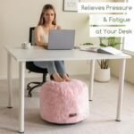 HIGOGOGO Pink Pouf Ottoman: Modern Foam-Filled Round Footrest, 20x15 Inches, Boho Chic Stool for Living Room - Image 3
