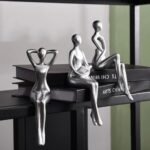 Quoowiit Thinker Statue Office Desk Decor, Silver Art Sculpture Ornament Coffee Table Bookshelf Decor Modern Home Unique Home Decorations for Living Room 3 Piece