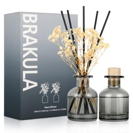 Brakula 2 Pack Reed Diffuser, Fresh Linen + White Jasmine (3.38 fl oz Each Pack), Home Fragrance with 12 Sticks, Shelf Decor, Reed diffusers for Home