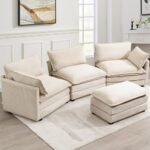 ROWHY 112" Oversized Modular Sectional Sofa with Movable Ottoman - Beige, 4-Seat L-Shaped Couch for Living Room Office. - Image 3