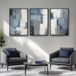 Large Framed Blue and Grey Abstract Wall Art Set – 3 Modern Canvas Prints for Living Room, Office, Bedroom, 24x36 In - Image 4