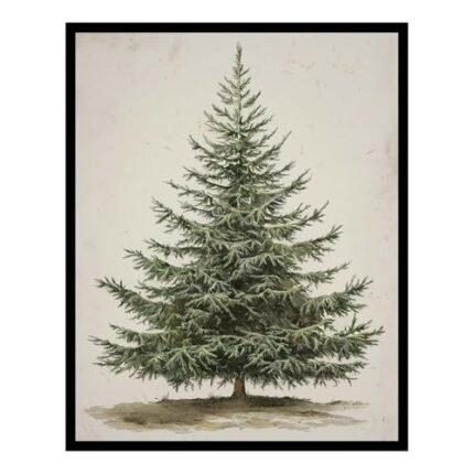 Generic Vintage Christmas Tree Print, Rustic Winter Tree Art, Botanical Holiday Decor, 8x10 inch + Black Framed