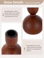 NUPTIO Set of 3 Wooden Candlestick Holders: Mid-Century Modern Caramel Decor for Thanksgiving Centerpieces. - Image 3