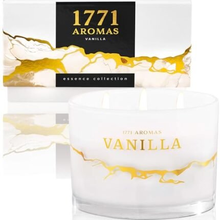 1771 Aromas Vanilla Scented Candles - 100% Natural Soy Wax - Large 3 Wick Jar Candle - Up to 50 Hours Burning Time - Candles for Home - Gift-Ready Candle for Men & Women - Aromatherapy Candles
