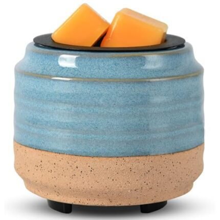 Mocosa Ceramic Wax Melt Warmer,2 in1 Candle Wax Warmer Fragrance Warmer for Wax Cubes,Wax Melter Perfect Christmas Gifts for Mom Women(White Brown)
