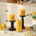 Set of 3 Unscented 3x4 Inch Yellow Pillar Candles - Dripless, Long-Lasting Decor for Weddings and Tables - Image 2
