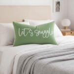 Sunkifover Let's Snuggle Lumbar Pillow Cover – 12x20 Inch Sage Green & White Cotton Decor - Image 2