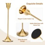 Tifanso Brass Gold Taper Candle Holders - Set of 3 Vintage Tall Pillar Decor for Weddings & Dining Room. - Image 4