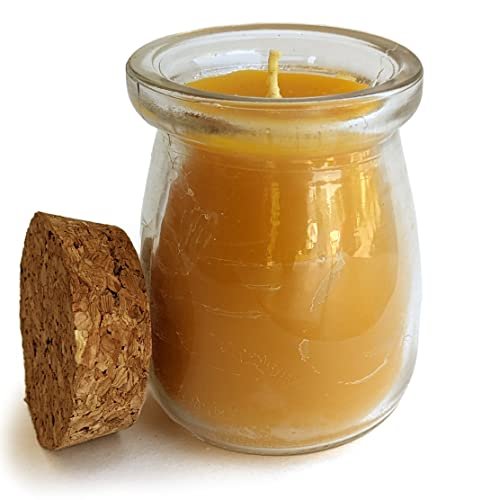 BeeTheLight Beeswax Jar Candle - 100% Pure USA Beeswax, Unscented, BeeTheLight Beeswax Jar Candle - 100% Pure USA Bees Wax in Glass Container with Cork Lid - Unscented - All Natural Light Honey Scent (3.3 oz w/Cork Lid, Unscented)