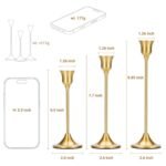 Tifanso Brass Gold Taper Candle Holders - Set of 3 Vintage Tall Pillar Decor for Weddings & Dining Room. - Image 2