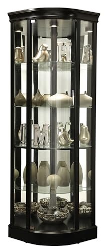 Howard Miller Marlowe II Corner Curio Cabinet, Long Heighted Showcase Black Finish Adjustable Shelves & Levelers, Illuminated Interior Lightning Perfect for Living Room Office and Room Decor