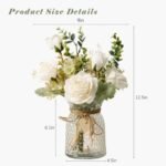 YJ Fake Silk Roses in Vase – Artificial Flower Arrangement for Home, Office & Dining Centerpiece (White) - Image 3