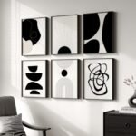 Framed Boho Black and White Abstract Wall Art, Set of 6 Modern Canvas Prints Paintings Artwork for Walls, Minimalist Geometric Pictures for Living Room Bedroom Office Bathroom Wall Decor 11x14 Inch