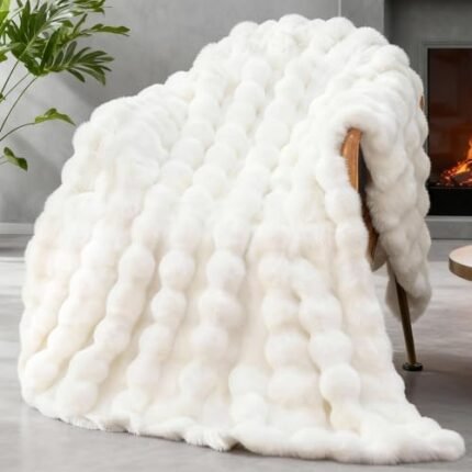 Faux Fur Twin Blanket for Couch, 1000 GSM Cozy Fuzzy Fluffy Soft Plush Thick Bubble Sherpa Blanket for Sofa Bedroom Living Room, Mothers Day Birthday Gifts for Women Home Decor