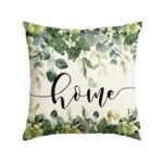 AVOIN colorlife Home Sweet Home Eucalyptus Leaves Spring Throw Pillow Cover, 18 x 18 Inch Seasonal Floral Cushion Case Decoration for Sofa Couch