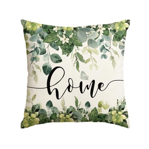 AVOIN Colorlife Eucalyptus Leaves Spring Throw Pillow Cover, 18x18 Inch, AVOIN colorlife Home Sweet Home Eucalyptus Leaves Spring Throw Pillow Cover, 18 x 18 Inch Seasonal Floral Cushion Case Decoration for Sofa Couch