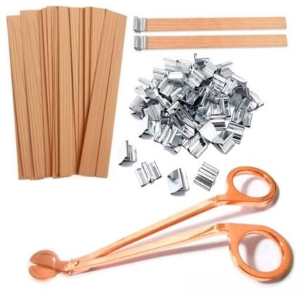 100Pcs Wood Wicks for Candles Making, 5.1x0.5x0.04inch Wood Candle Wicks Natural & Crackling Wooden Candle Wicks with Trimmer for DIY Craft