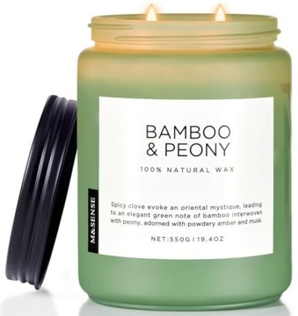 M&SENSE Bamboo Peony Spring Large Candles for Home Scented 19.4oz 110 Hour Long Lasting Burn Natural Organic Soy Candle Gifts for Women, Fresh Smelling Aromatherapy Gifts for Stress Relief