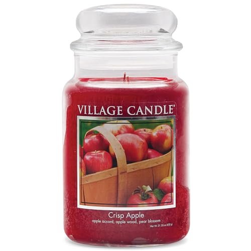 Village Candle Crisp Apple Large Glass Apothecary Jar, 21.25 oz Village Candle Crisp Apple Large Glass Apothecary Jar Scented Candle, 21.25 oz., Red