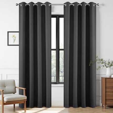 Joydeco Blackout Curtains 72 Inch Length, Grey 52 ×72 Curtains for Bedroom, Thermal Insulated Long Curtains & Drapes 2 Burg, Room Darkening Grommet Drapes for Living Room Window, 2 Panels Set