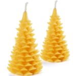 DEYBBY Christmas Tree Beeswax Candles, Xmas Tree Shaped Handmade Candles Set of 2 for Home Decor Party Bedroom Room Table Decorations（Fir）