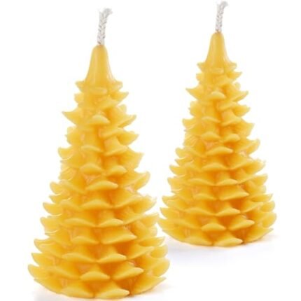 DEYBBY Christmas Tree Beeswax Candles, Xmas Tree Shaped Handmade Candles Set of 2 for Home Decor Party Bedroom Room Table Decorations（Fir）