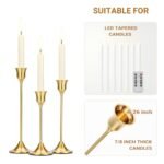 Tifanso Brass Gold Taper Candle Holders - Set of 3 Vintage Tall Pillar Decor for Weddings & Dining Room. - Image 5