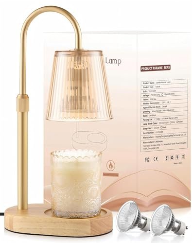 Adjustable Candle Warmer Lamp with Timer - Electric Light Wax Warming Dimmable Flameless Top Melter Heater Melting Heating Height Small Jar Candles Gifts Women Mom Birthday Home Desk Modern Decor
