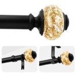 Curtain Rods for Windows,1 Inch Adjustable Window Curtain Rod, Curtain Rod Set with Luxury Crystal Translucent Finials for Bedroom, Living Room (Black Gold, 28-52 in)