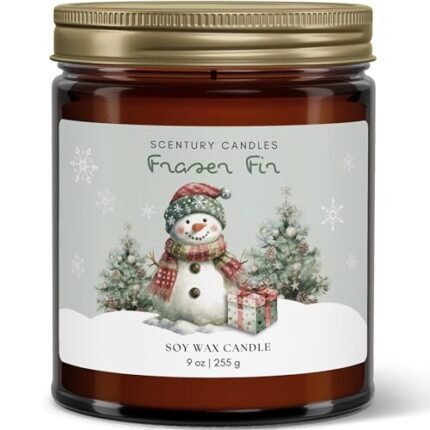 Snowman Christmas Candle, Fraser Fir Pine Scented Holiday Candle, Non-Toxic Soy Wax, Handmade in The USA
