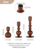 NUPTIO Set of 3 Wooden Candlestick Holders: Mid-Century Modern Caramel Decor for Thanksgiving Centerpieces. - Image 2