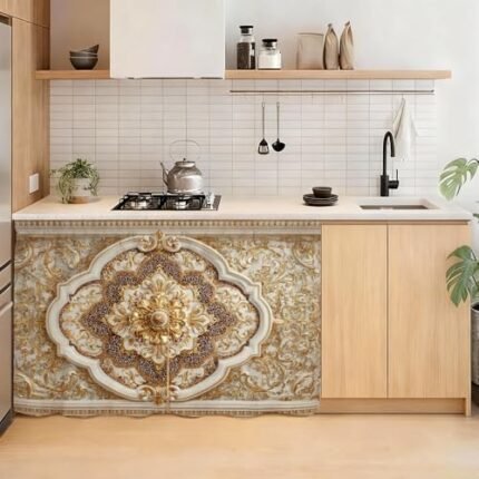 Cmialusie Ornate Golden Ceiling Design Cabinet Curtains 39.37 x 27.56 Inch Elegant Pattern for Living Room, Kitchen, and Bathroom Décor, Perfect for Seasonal Home Decoration